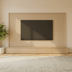 Modern TV Unit with PVC Slatted Wall Panel - Tv panel design