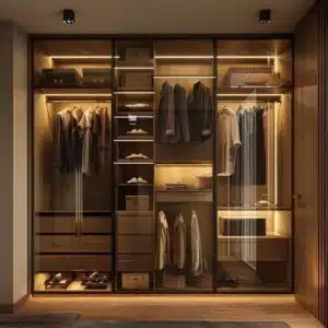 Glass Door Wardrobe with LED