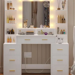 Dressing Table with Glass Top and Drawers