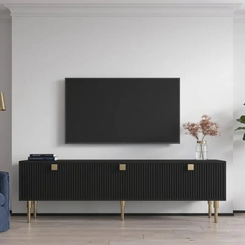 tv unit capital f Black Fluted TV Unit