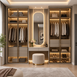 Glass Door Wardrobe with Dressing Table