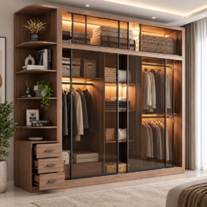 Walnut Sliding Glass Door Wardrobe